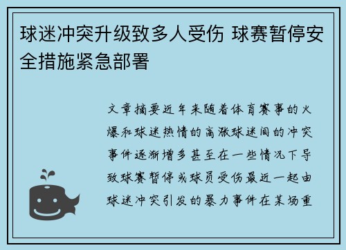 球迷冲突升级致多人受伤 球赛暂停安全措施紧急部署